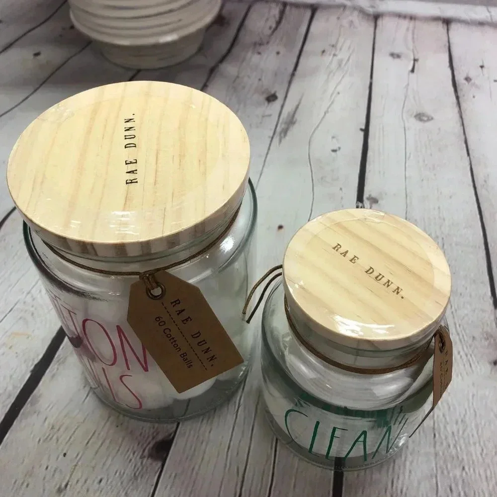 NWT Rae Dunn COTTON BALLS & CLEAN Jars